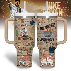 Luke Music Tumbler 40oz with Handle, Country Party Aesthetic Cup, Play It Again Country Girl Inspired Mug, Southern Lifestyle Fan Gift, Summer Concert Travel Mug, Stainless Steel Tumbler