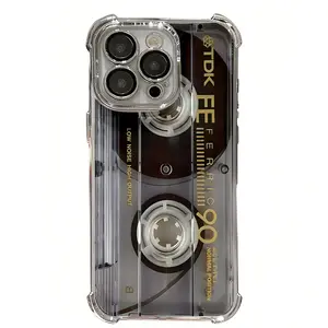 Retro Cassette Pattern Silicone Soft Ins Phone Case For iPhone 17 16 15 14 13 12 11 Pro Max Plus Air And Galaxy S26 S25 S24 S23 Ultra Plus FE Edge Airbag Plating Back Cover Unique Gift For Christmas Birthday