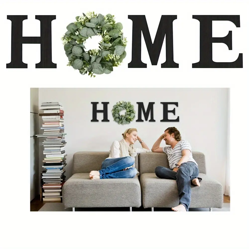 Black Rustic Wooden Letters Farmhouse Wall Sign with Artificial Eucalyptus - Room Decor, House Decor, Natural Touch, Rustic Charm Car Interior Accessory for Living Room Housewarming Gift