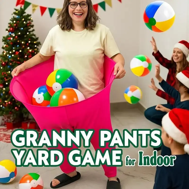 Senior Lady Yard Catch Ball Game Pants, Super Stretchy, Includes 4 Colorful Balls, Fun Interactive Party Entertainment Game for Family Gatherings, Rolling Ball