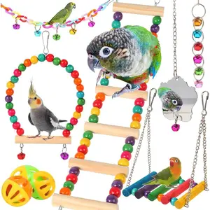 Bird Toys for Parakeets 9Count,Bird Ladder Bridge Parrots Toys Budgie Toys Bird Cage Accessories,Swing Hammock for Conure,Cockatiel,Love Birds, Finches, Mynah,Budgerigar