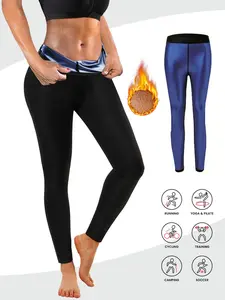 New Women's Solid Color Sauna Sweatpants, High Waist Stretchy Butt Lifting Fitness Tight Pants, Slimming Yoga Workout Long Pants