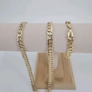 (C54) ELEGANT SET BRACELET  9MM 8.5 INCHES AND CHAIN 9MM 24 INCHES  14KGOLDLAMINATE  WATERPROOF