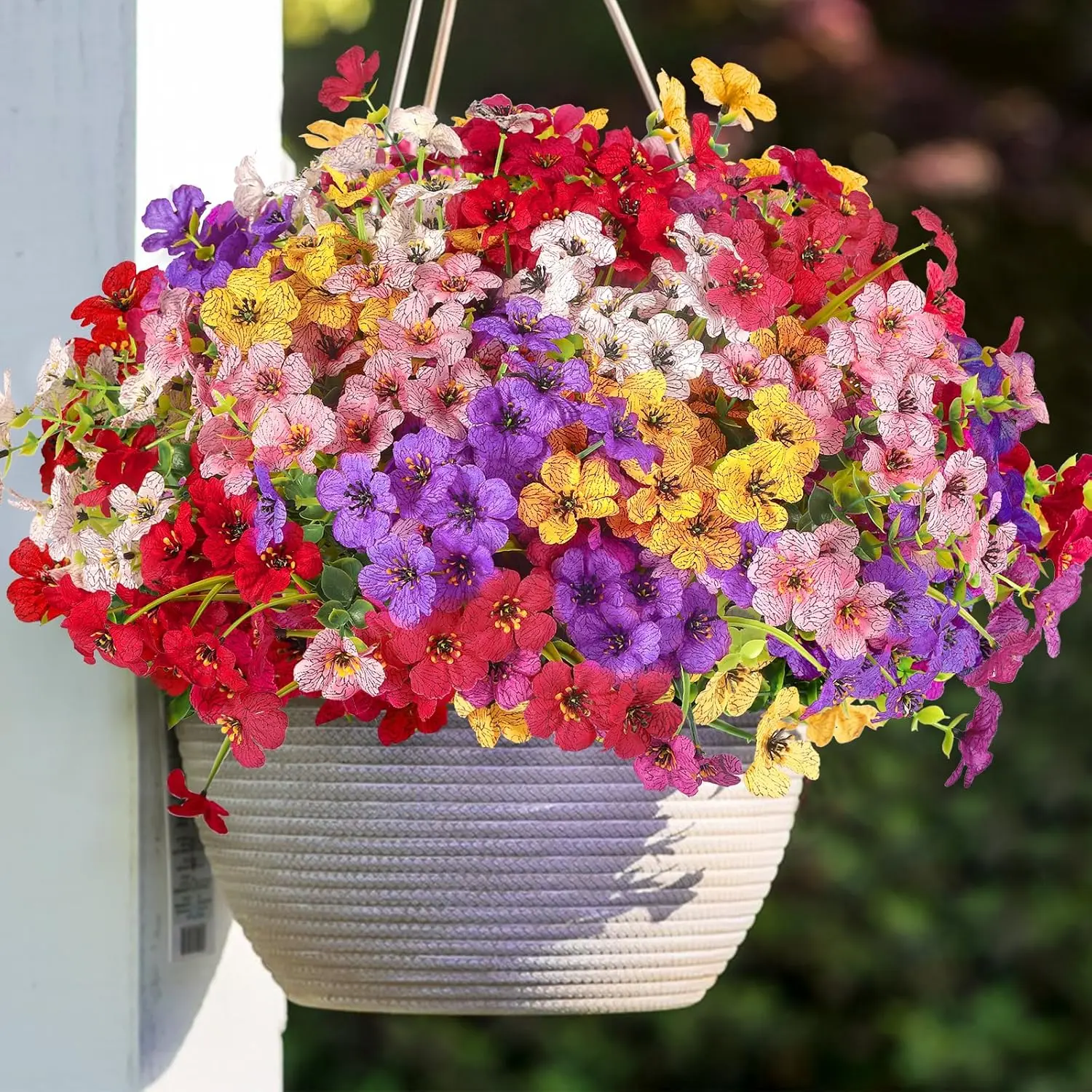 【Clearance 】SHareconn UV-Resistant Artificial Flower Bundles (24/48/72/96 Packs) - Plastic Daisy, Eucalyptus, Violet, Lavender Silk Fake Plants with Hanging Leaf Accents for Outdoor Indoor Patio Home Decorative Use
