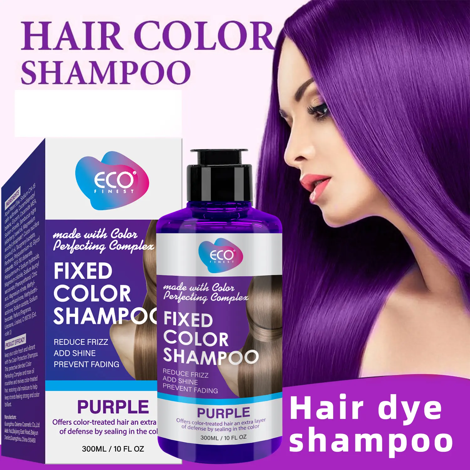 ECO Purple Fruity Color Protection Shampoo (300ml/10.144oz) - Unisex Coconut Oil-Infused Gentle Gel Cleanser, Anti-Brassiness Formula for Blonde Dyed/Bleached Hair, Removes Yellow Tones by Guangzhou Daieme Biotechnology Co., Haircare, Cleansing, Bleached,