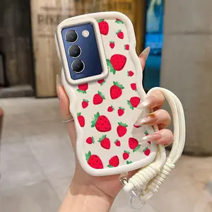 1 Piece Strawberry Lots Protect You Suitable For vivo V30 Lite (ME)/V40 SE/Y53S/Y33/Y51 2020 December/Y28/Y100 India With Flexible Phone Case Cover Featuring Enhanced Grip And Lanyard Ideal For Office Compatible With vivo V40 SE