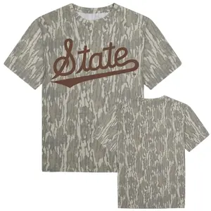 Script Brown State Mossy Oak Camo T-Shirt, Vintage Bottomland Camo Tee, Mossy Oak Washed Out Camo Logo Tee, 3D Camo Style T-Shirt, Camo T-Shirt Unisex Outdoors
