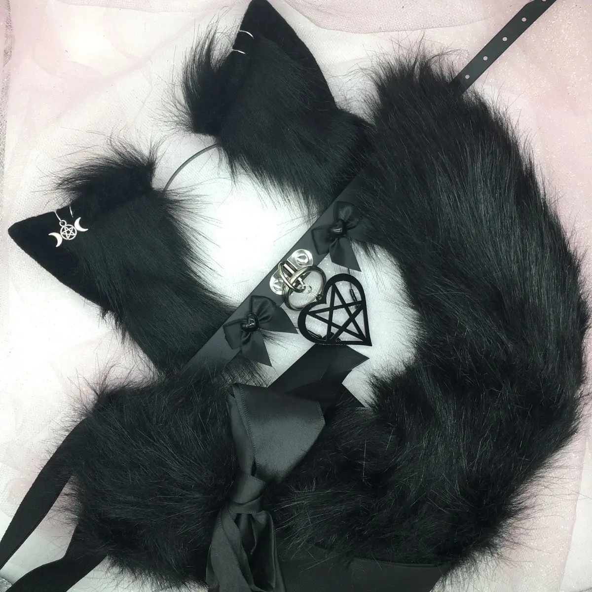 black ear necklace Halloween costume kawaii goth black ear necklace Halloween costume kawaii goth