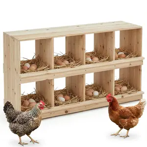 Wooden Chicken Nesting Box, 2-Tier Wall-Mounted Nest Box with 8 Compartments, Comfortable Egg Laying Box for Backyard Coop and Poultry Farm