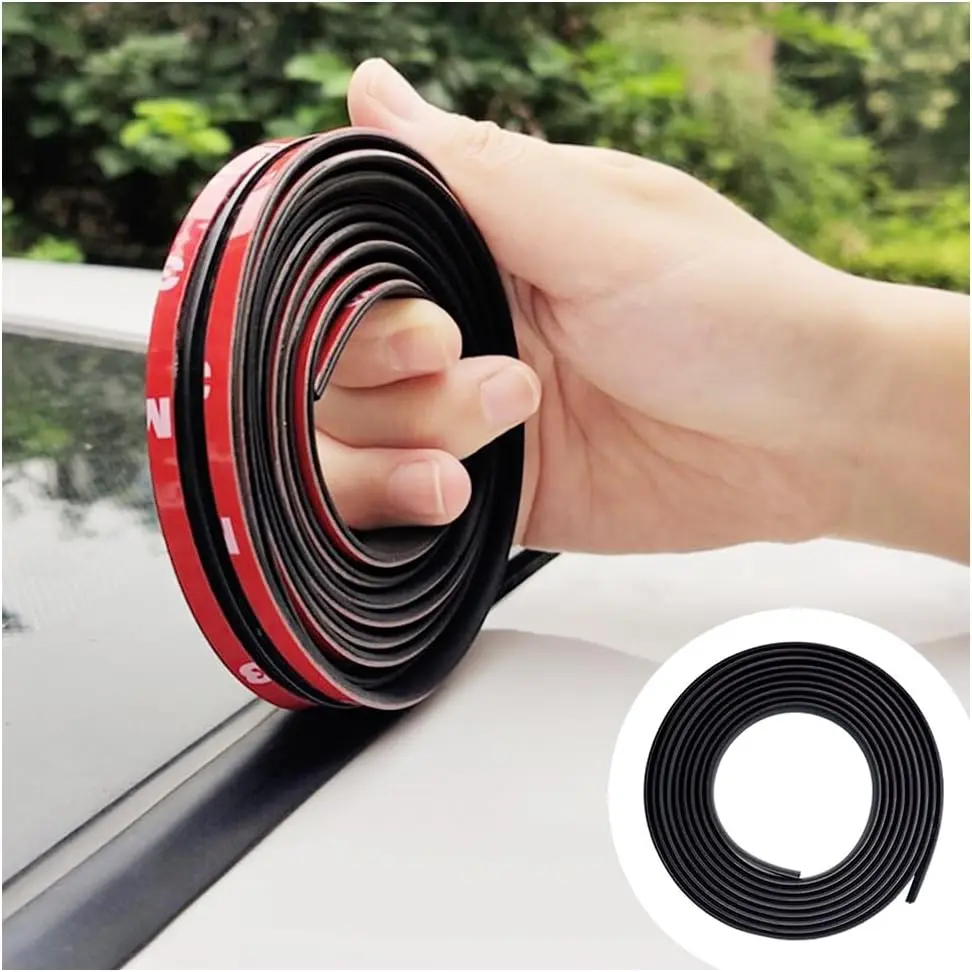 T-Shape Self-Adhesive Car Weather Stripping, 16.4Ft Cuttable Waterproof Rubber Trim for Windshields, Sunroofs of Cars & Trucks, Reduces Noise & Keeps Interior Tidy