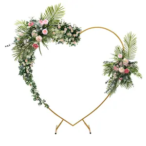 Gold Heart Arch Backdrop Stand 2x2.1m 10kg Capacity Carbon Steel Free Standing for Wedding Birthday Party Photography Decoration Romantic Heart Shape Sturdy Gold Steel Frame
