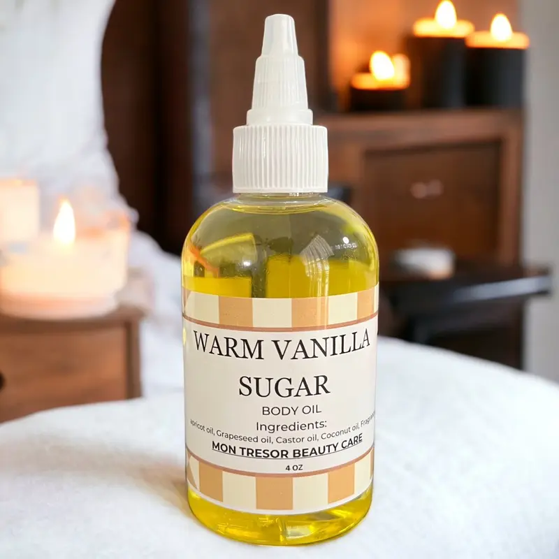 Mon Tresor Beauty Warm Vanilla Sugar-Type 4oz Alcohol-Free Moisturizing Body Oil - Natural Oils Infused, Daily Wear Hydrator for Combination Skin with Floral Scent & Radiant Results