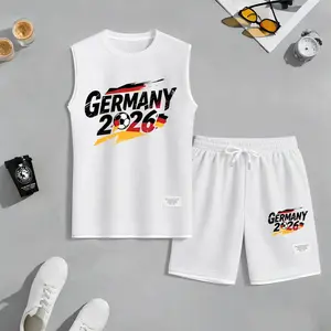 Men’s Trendy Summer Two-Piece Set – Sleeveless Tank Top & Shorts, Germany Soccer 2026 Print, Lightweight Casual Athletic Streetwear, Gym & Outdoor Sports Ready