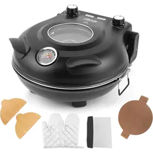 Electric-Pizza-Oven, 12'' Indoor-Electric-Pizza-Maker, 1200W Countertop Pizza Maker Machine with Dual Temp Control, Crispy Crust Pizzas in Minutes, Black