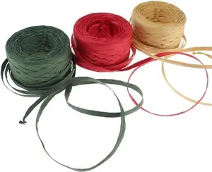3 Rolls Red Green Kraft 1/4" by 492 Feet Raffia Ribbon/String, 164Feet Each Roll, Packing Paper Twine for Christmas