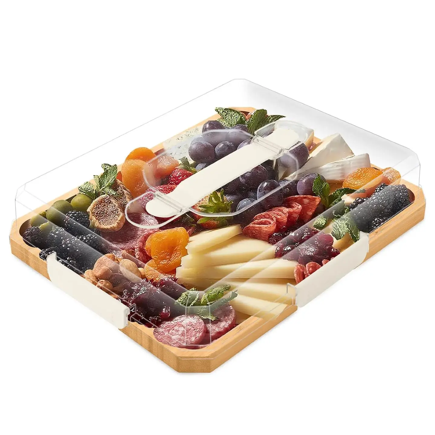 Bamboo Charcuterie Board with Lid, Portable Travel Snackle Box Divided Storage Container, Multi Compartment Cutting Board for Fruit Nut Candy Snack, Ideal Housewarming Gift for Women