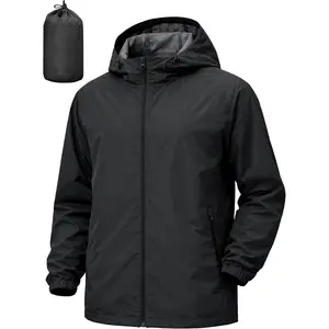 Men's Rain Jacket Windbreaker Waterproof Jacket Raincoat Cycling Running Hiking Gear Hood Lightweight Packable