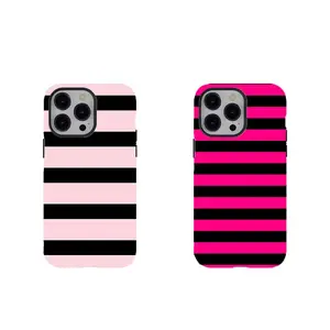 [No Magnetic] Pink Black Stripe Phone Case,y2k Aesthetic Tough phone Cover,Durable Dual-Layer design tough phone casing for iPhone 17 16 15 14 13 12 11 8 7 for Samsung Series,Shockproof Protective Cover,perfect gift for her/him