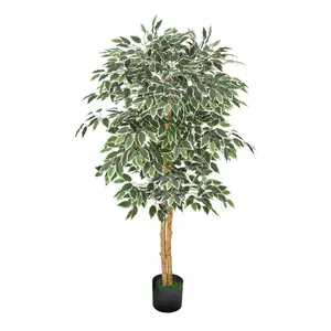 Spring new arrivals 5FT Artificial Ficus Tree Tall Faux Plant with Black Pot for Indoor Decor
