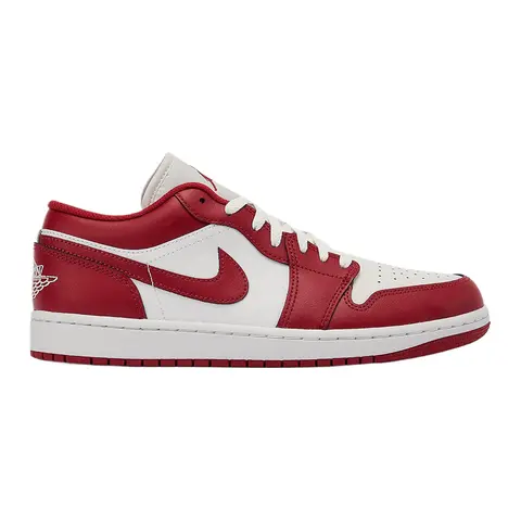 NIKE Men's Jordan 1 Low Casual Shoes - Summit White/Varsity Red Cotton-Laced Leather Casual Trainers (553558-166)