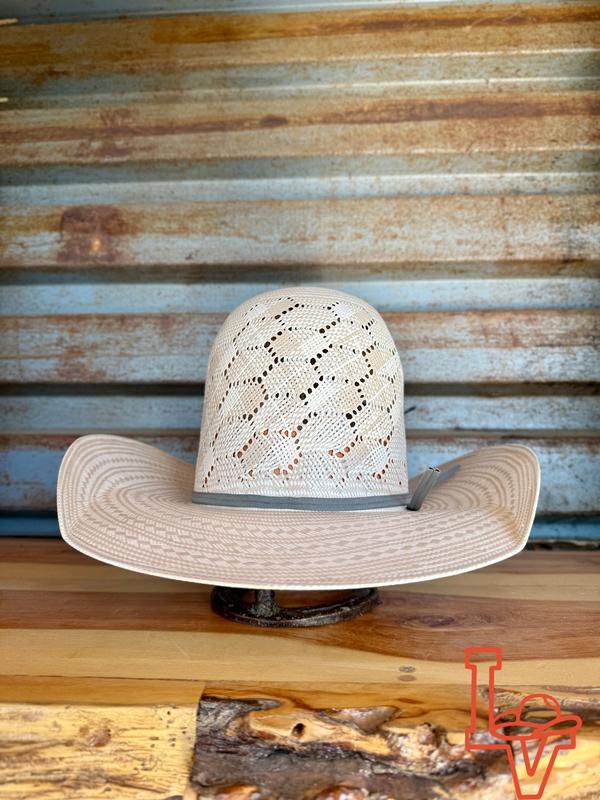 Los Vaqueros Straw Hat Tall Crown Honeycomb Tan/White