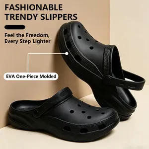 Black Slippers Hollow-Out Style , EVA clogs，Holey Soles，Garden clogs，Work clogs，Ventilated clogs，Summer Couple's Beach Outdoor Sandals, Fashionable Trendy Clogs for Vacation, Leisure, Campus, and College, Unisex.