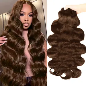 4# Chocolate Brown Human Hair Bundles Body Wave Colord Hair Bundles 15A Brazilian Virgin Hair Double Weft 14-28Inch Hair Extension							 							 							 							