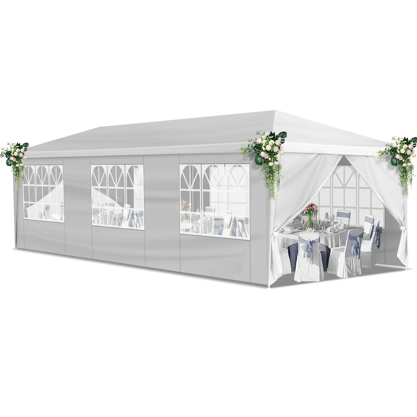 10x30 Outdoor Party Tent with 8 Removable Sidewalls & Windows, Large White Waterproof Canopy Shelter, Heavy Duty Wedding Gazebo for Backyard Events