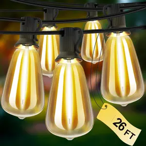 Outdoor String Lights 26 FT 14 Shatterproof LED Bulbs, UL Certified Patio Lights Outdoor Light Strings Waterproof for Patio Yard Outside Party Wedding, Connectable Dimmable 13 Sockets 2700K