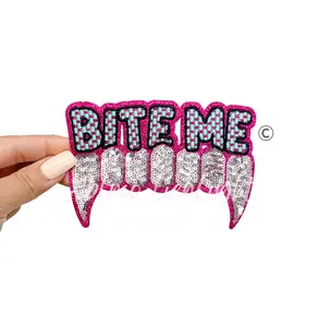 Checkered Bite Me Halloween Sequin Patch
