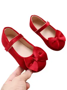 Girls' New Bow Mary Jane Flats, Elegant Fashion Performance Shoes, Satin Feel Girls' Single Shoe, Student Trendy, Comfortable Baby Walker, Bowknot Design Flats