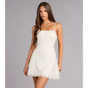 Forget Me Not Lace-Up Sequin Lace Mini Dress
