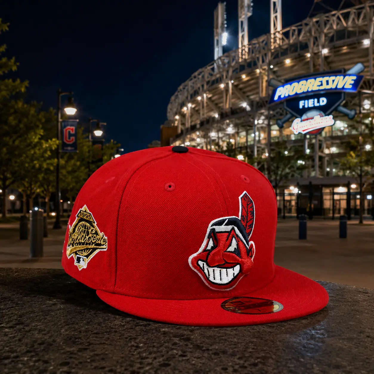 New Era Cleveland Indians Heritage 59FIFTY Fitted Hat – Premium Red Flat Bill Cap with Embroidered Side Patch