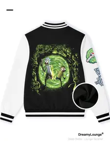 Rick and Morty Universe Portal Print Baseball Jacket, Casual Loose-Fit, Warm and Breathable, Ideal for Outdoor or Home Wear, Comfortable Pullover