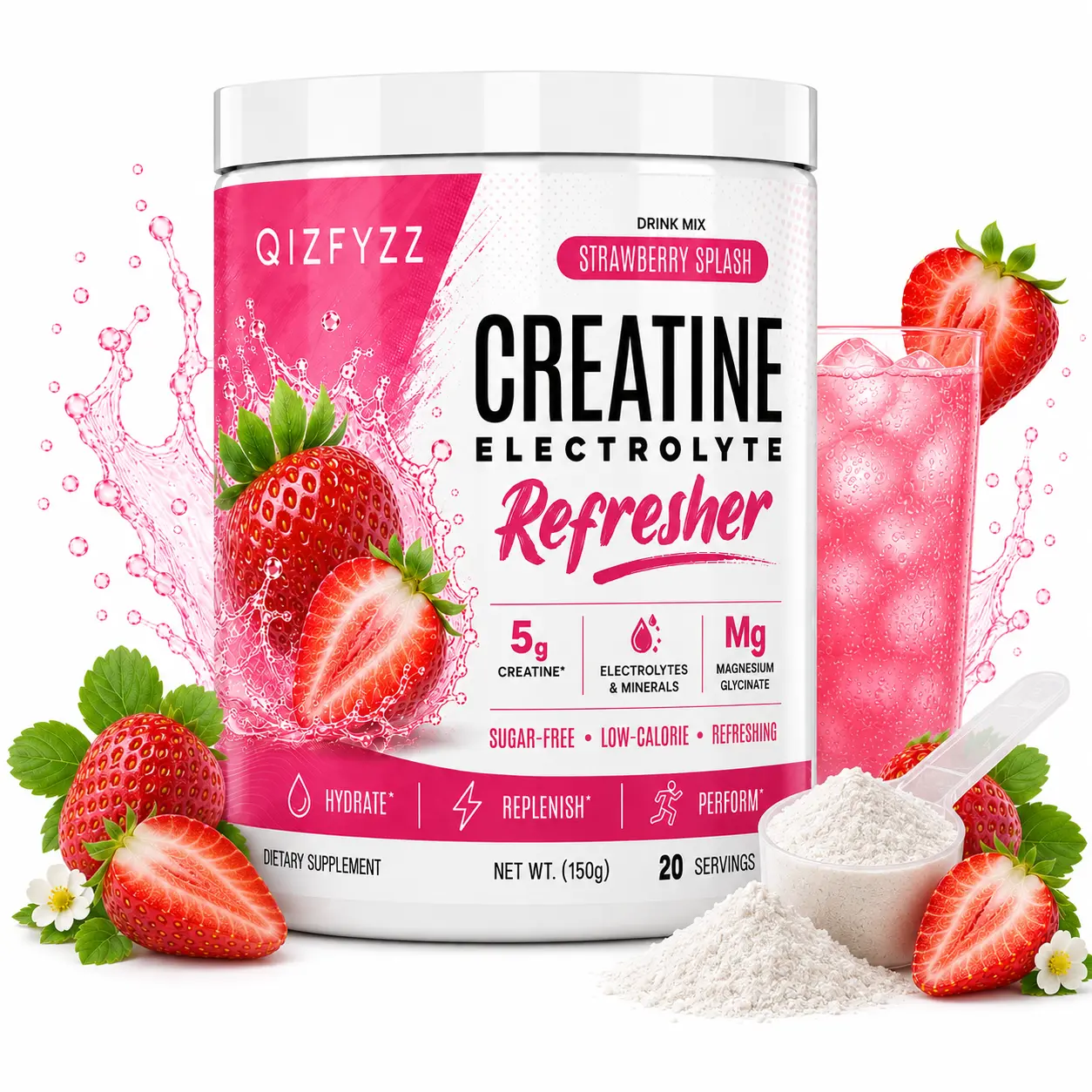 Creatine Supplement Powder with 5g Creatine Monohydrate, Electrolytes & Magnesium Glycinate – Sugar-Free Hydrating Workout Drink Mix for Energy, Performance & Recovery Support, Vegan Formula, 20 Servings, 4 Fruit Flavors