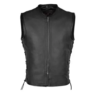 High Mileage Mens Black Premium Cowhide Front Zipper Closure Biker Motorcycle Leather Vest