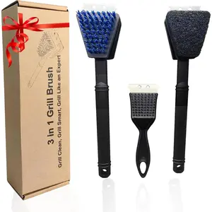 Nylon Grill Brush No Wire Bristle Barbecue Brush Grill Cleaning Kit Safe Grill Scraper Brush for Outdoor Grill Cleaner with Hole BBQ Brush Accessories Clean Cool Grates  for Men/Dad 3 count