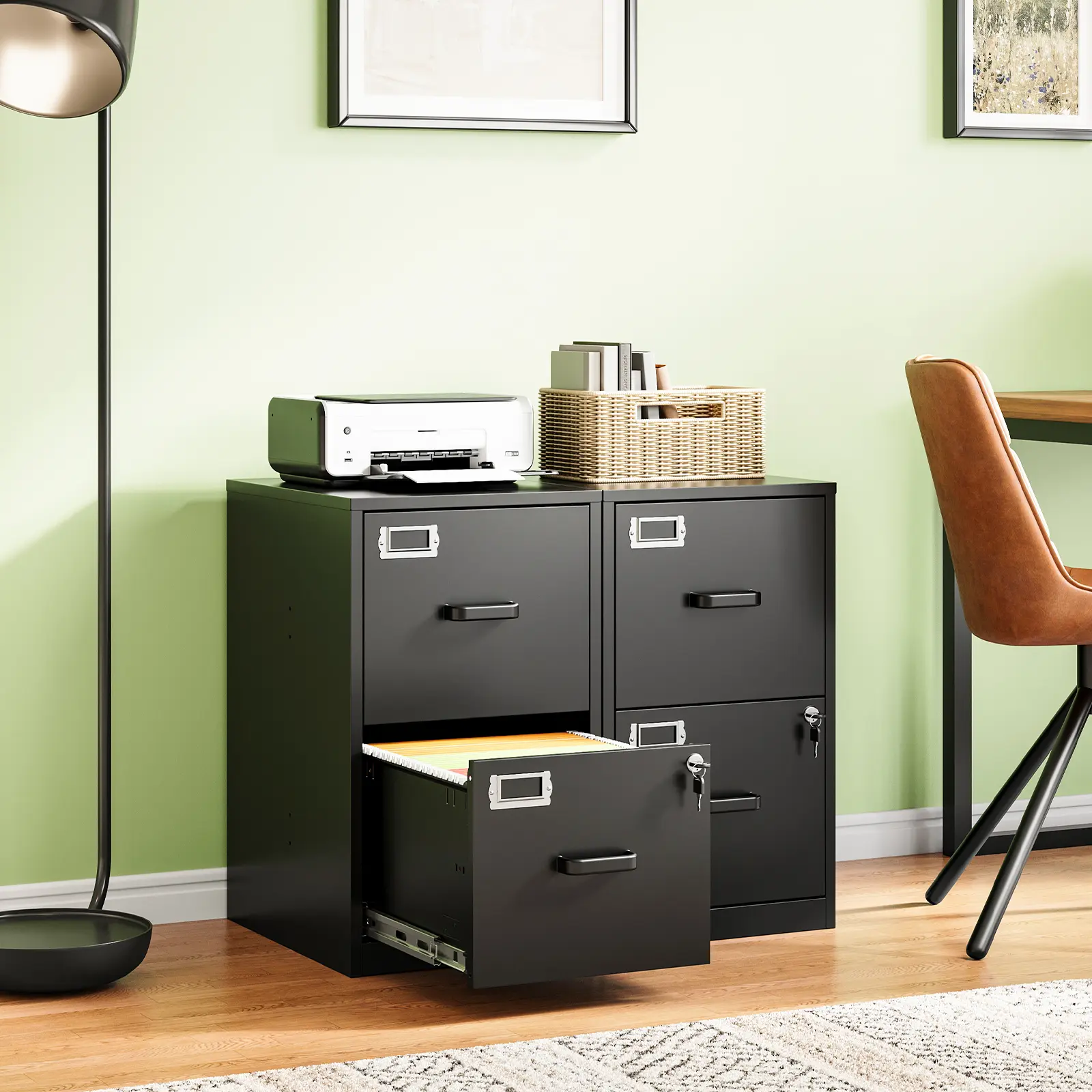 2-Drawer Lockable Vertical Steel File Cabinet, Letter Size Filing Storage for Office & Home Use