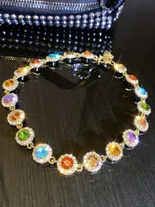 Elegant Stylish Colorful Rhinestones Necklace Bracelet Jewelry Set Decorative Accessories Holiday Birthday Party Gift For Girls