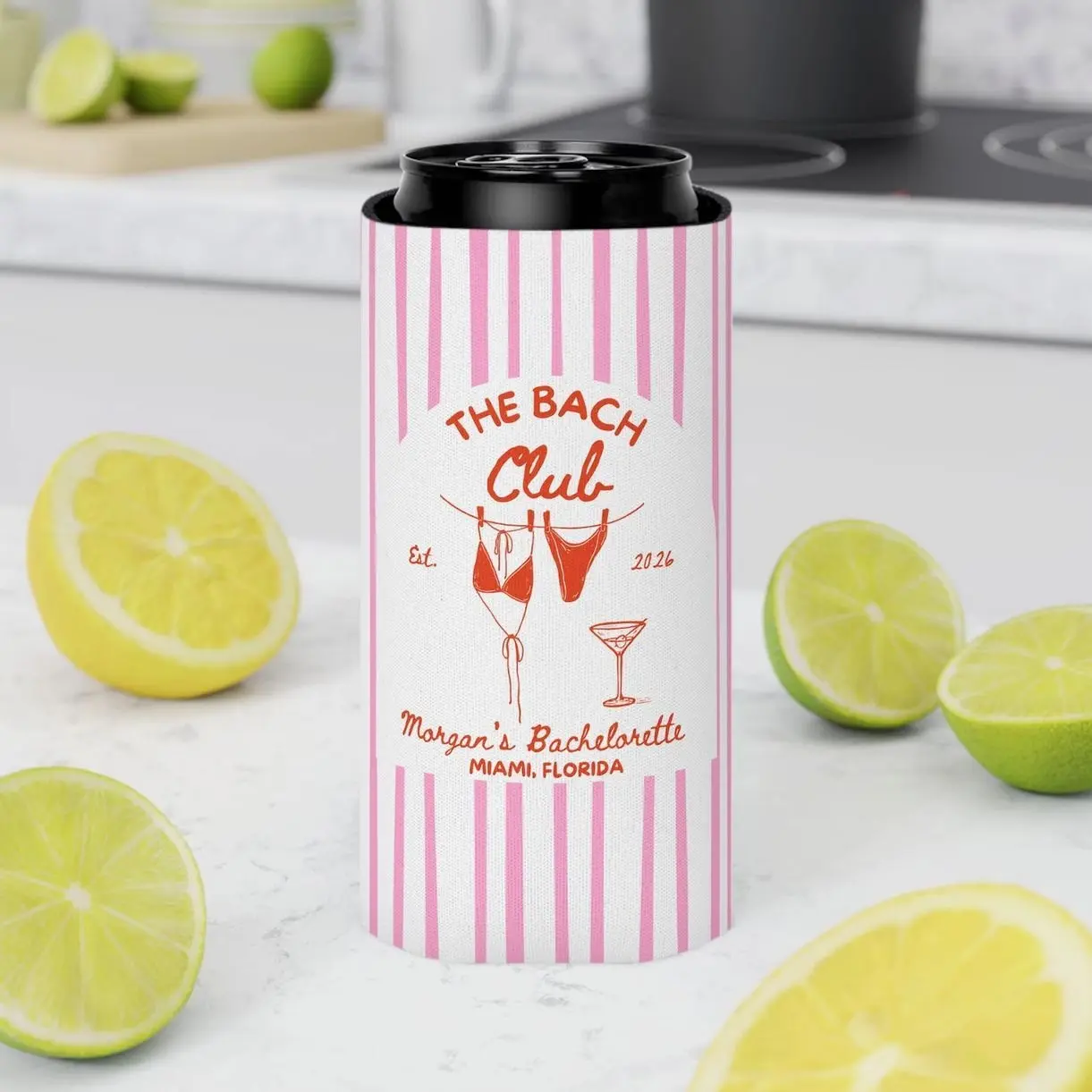 The Bach Club Cozies, Custom Bachelorette Can Coolers, Destination Bachelorette Party Favors, Personalized Beach Club Cozies