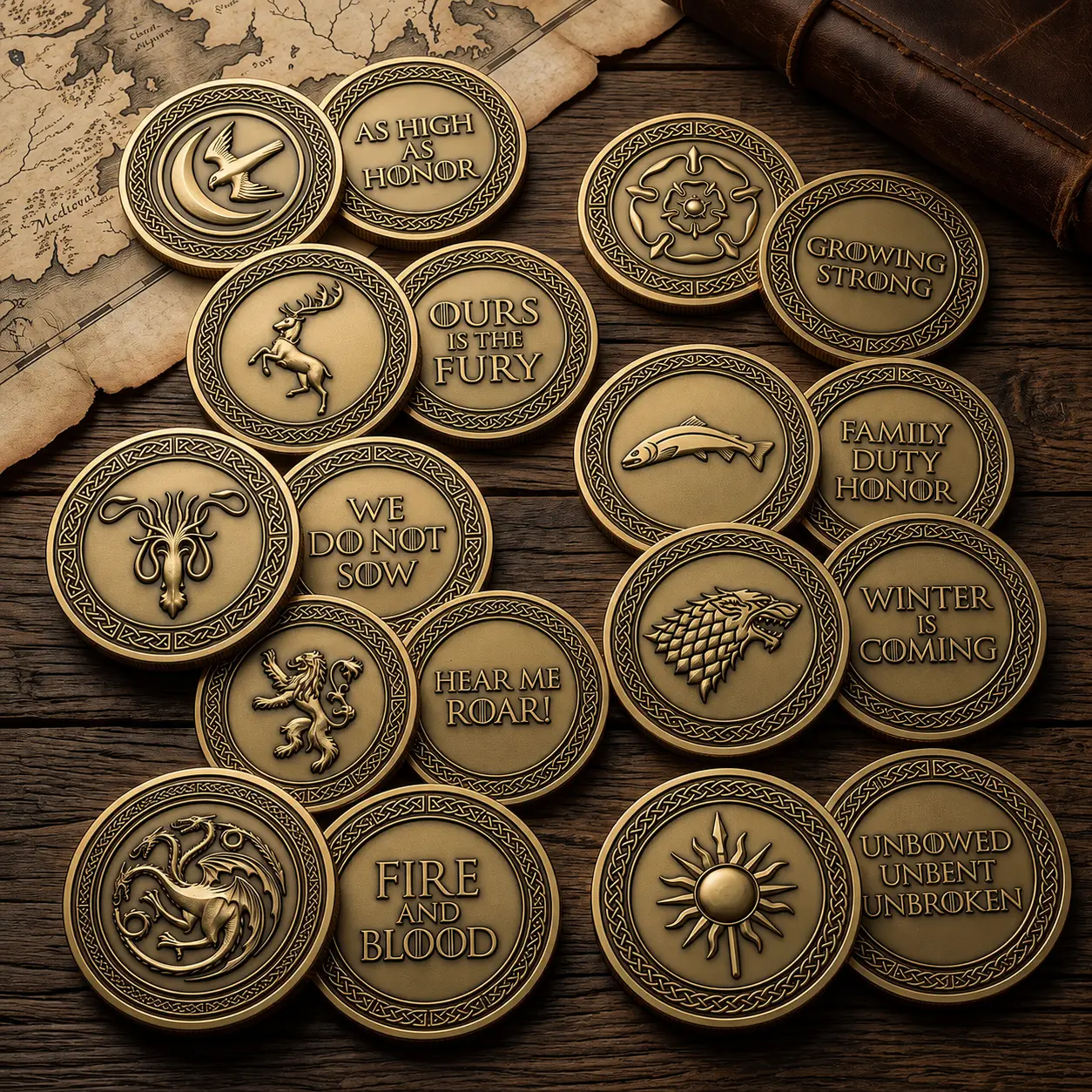 GOT 9 House Coin Collection, House Sigil Medallions, Fantasy Collector Gift, Premium Metal Challenge Coins
