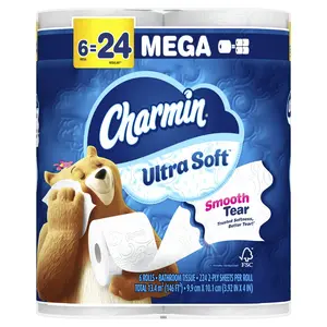 Charmin Ultra Soft Toilet Paper 6 Mega Rolls 224 Sheets Per Roll Soft Texture for Comfort Smooth Tear Mega Rolls 4x More Sheets Per Roll Unscented Tissue - Wipes