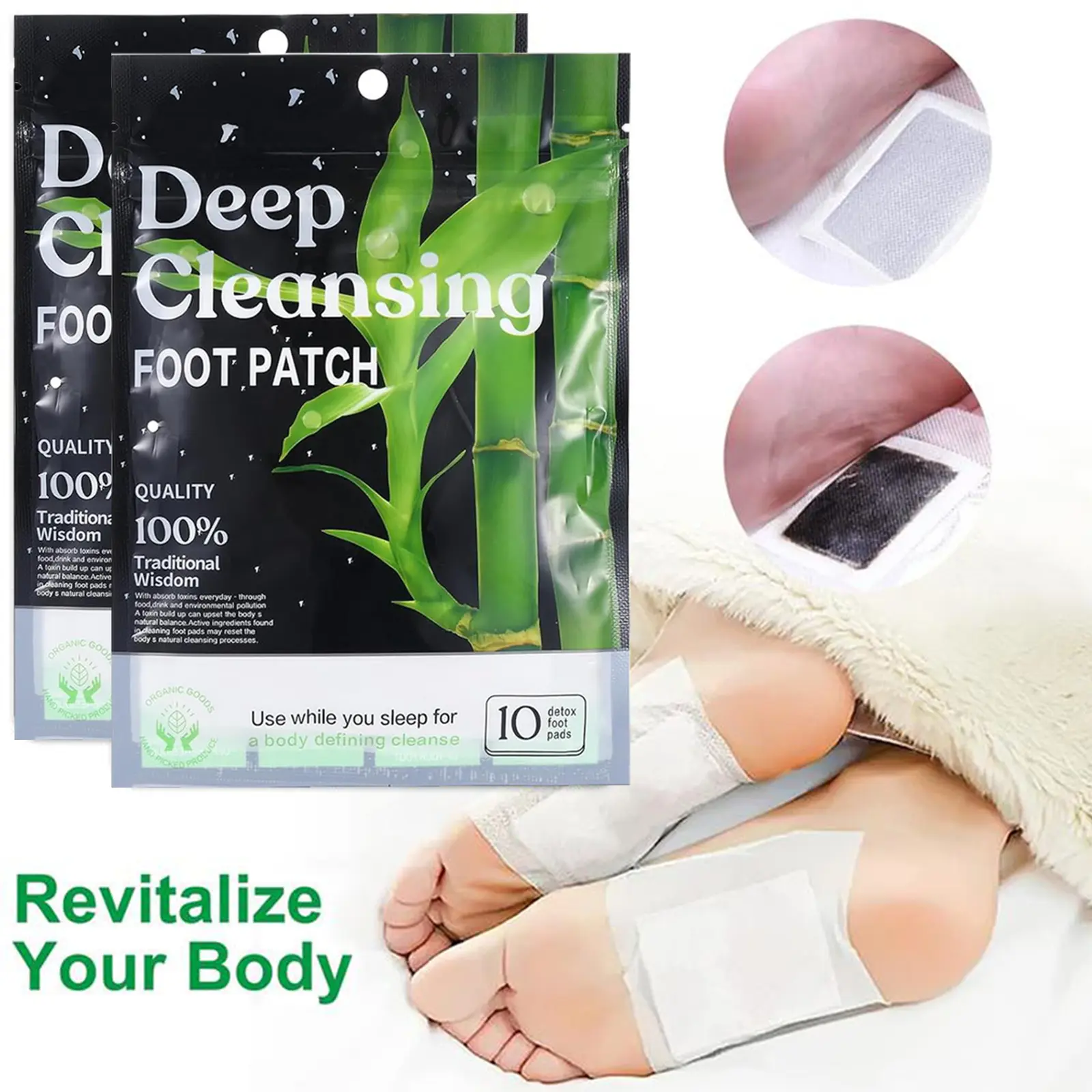 Cleansing Foot Pads With 30 Patches,Natural Aloes,Sea salt,Tourmaline,Herbal Foot Detox Patches