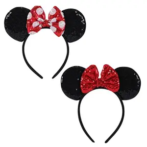 2 Pcs Mouse Ears Headbands,Shiny Bows Mouse Ears Headbands for Birthday Parties