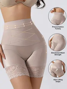 1 Piece Body Shaping Short Pants, Plain Casual Underwear, Comfortable Elastic Tight Fit, All Seasons, Elegant Lace Design