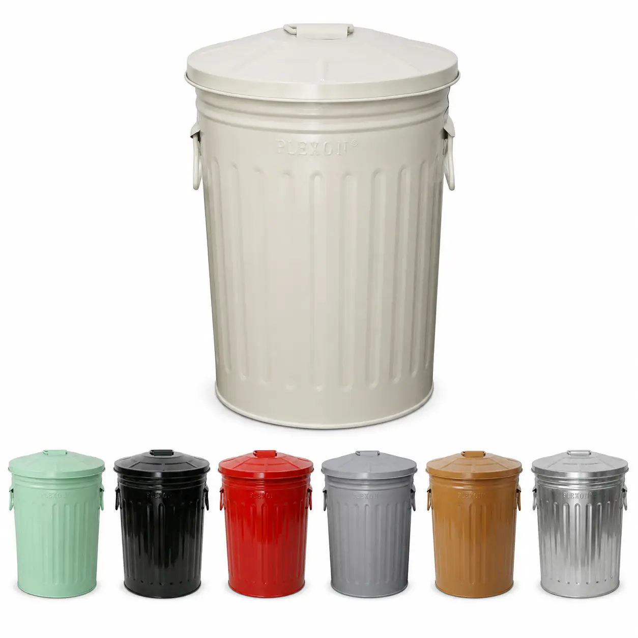 Plexon 2gal Round Shape Industrial Trash Bin - Small Powder Coated Steel Trash Can with Lid for Bathroom, Laundry Use, Home Office Indoor Waste Basket