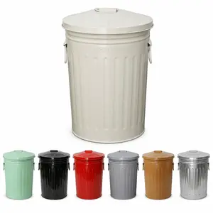 Plexon 2 Gallon Small Metal Trash Can with Lid – Round Bathroom Garbage Can, Powder Coated Steel Waste Basket for Bedroom, Office, Kitchen Indoor Use