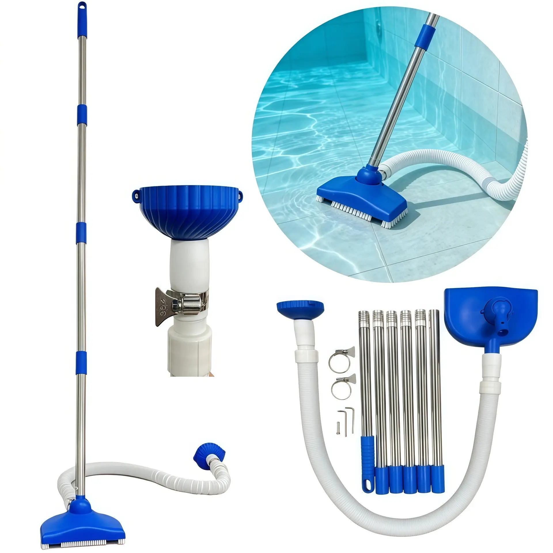 Automatic Pool Vacuum Cleaner, Pool Cleaning Brush, Water Circulation Automatic Suction Brush, 6 Section Rod, Pool Maintenance Tool, Pool Cleaning Pole, Pool Cleaning Equipment