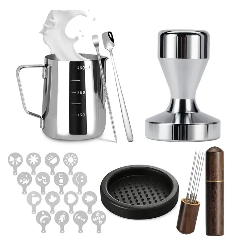 51mm Espresso Tamper Set Espresso Kit Including Coffee Tamper, Milk Frothing Pitcher, WDT Tool Espresso, Tamper Mat
