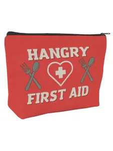 Hangry First Aid Makeup Bag, Canvas Pouch, Cartoon Pattern, Casual Style, Stores Snacks, Cosmetics, Funny Gift for Food Lovers
